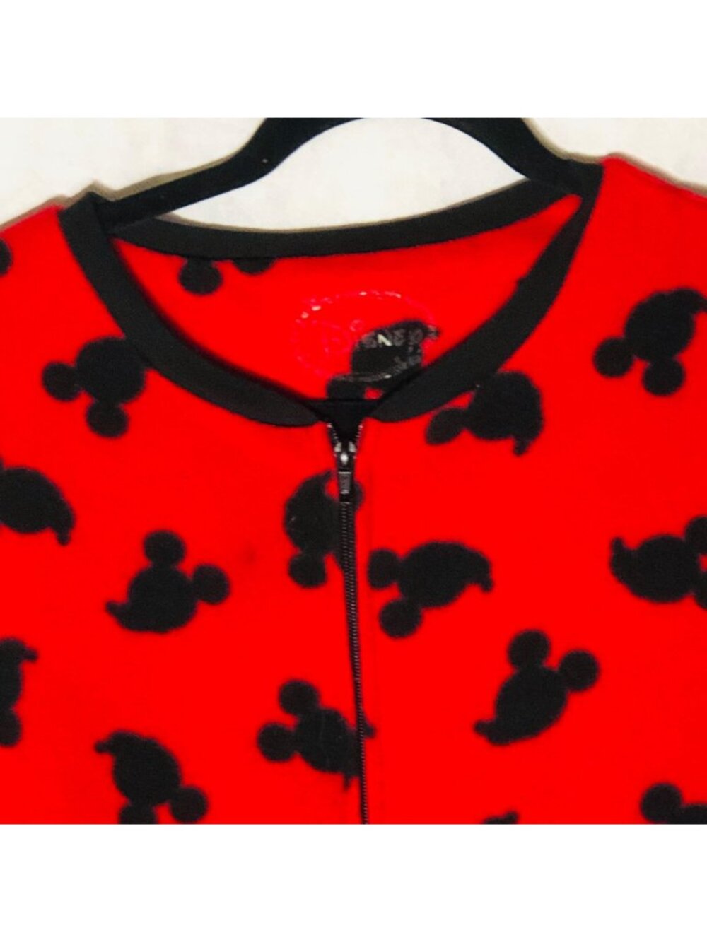Disney feet pajamas red black mickey ears long sleeve zipper front size 10 READ - Picture 3 of 9